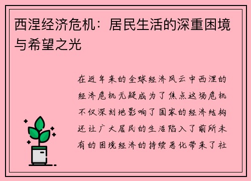 西涅经济危机:居民生活的深重困境与希望之光
